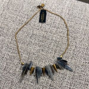 Gold Necklace with Blue-Gray Crystal Spike Accents